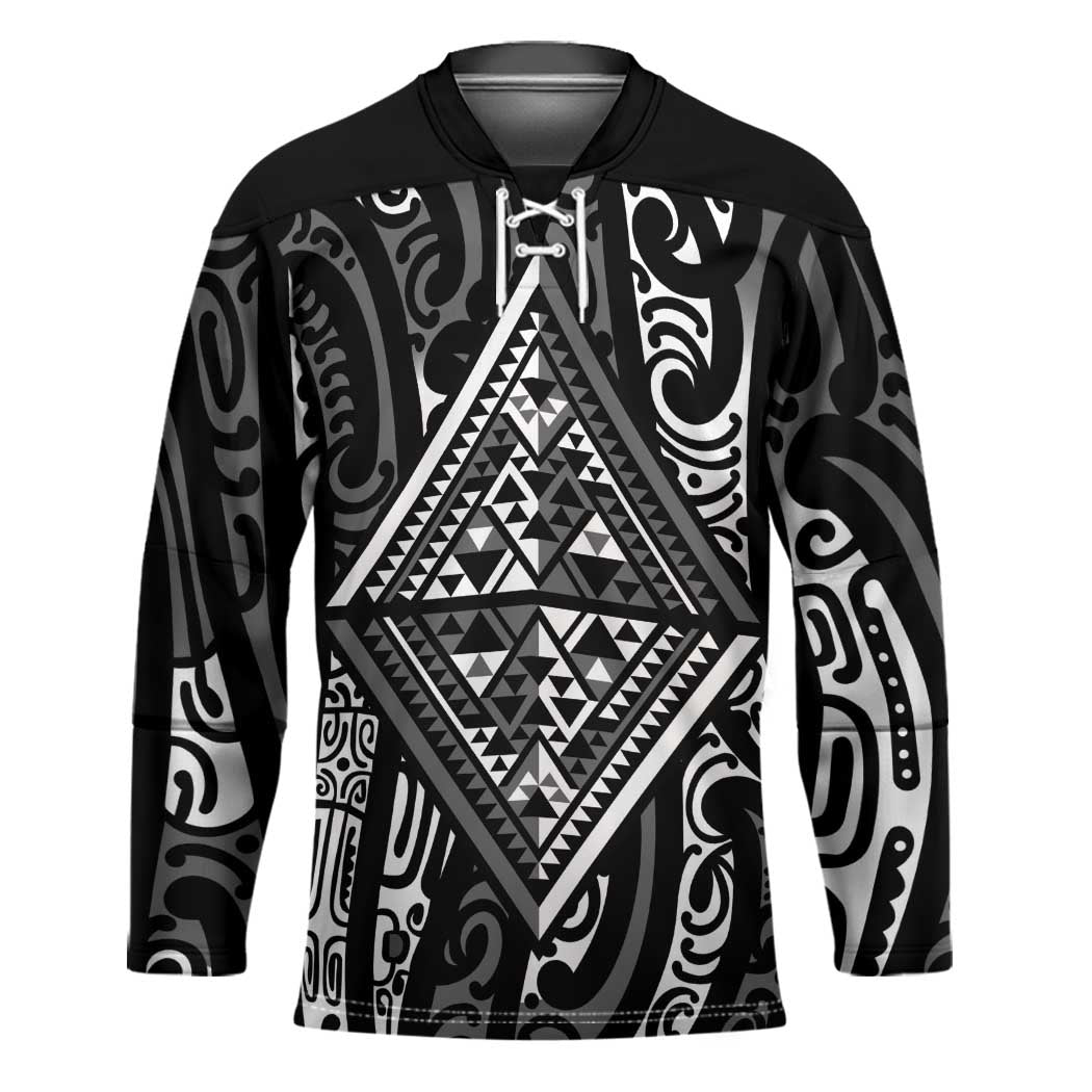 New Zealand Maori Taniko Hockey Jersey Black Kowhaiwhai Puhoro - Polynesian Pride