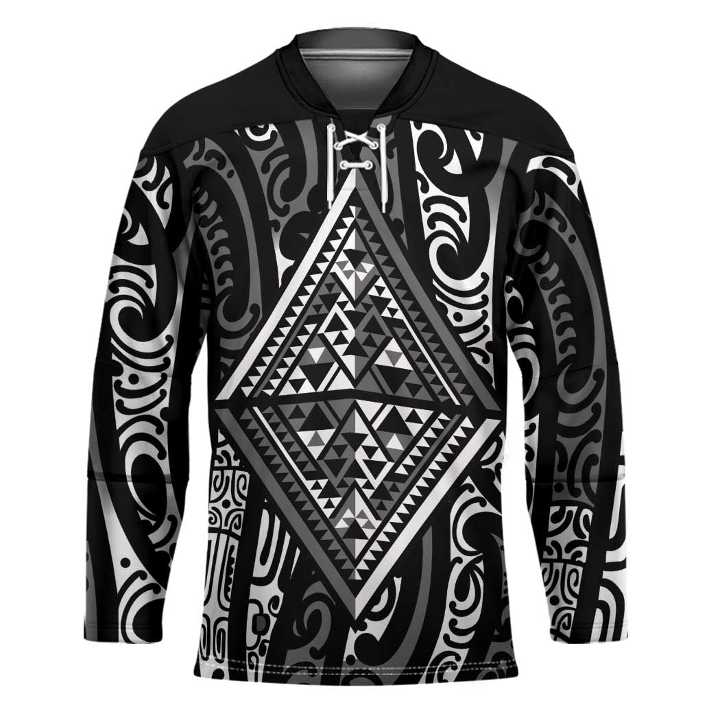 New Zealand Maori Taniko Hockey Jersey Black Kowhaiwhai Puhoro - Polynesian Pride
