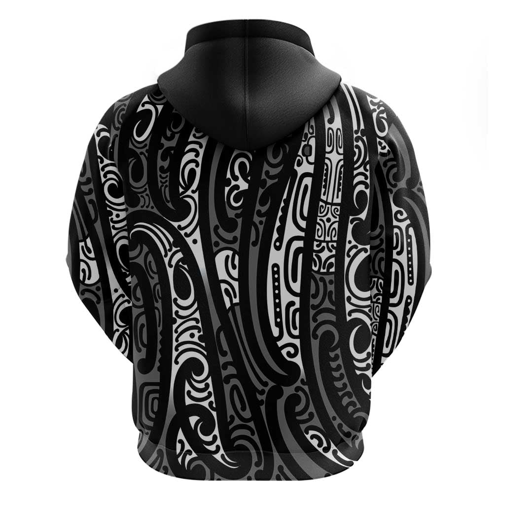 New Zealand Maori Taniko Hoodie Black Kowhaiwhai Puhoro