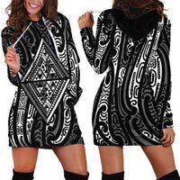 New Zealand Maori Taniko Hoodie Dress Black Kowhaiwhai Puhoro