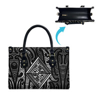 New Zealand Maori Taniko Leather Bag Black Kowhaiwhai Puhoro - Polynesian Pride
