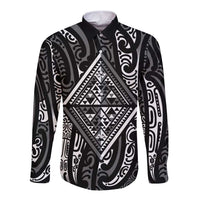 New Zealand Maori Taniko Long Sleeve Button Shirt Black Kowhaiwhai Puhoro LT9 Unisex Black - Polynesian Pride