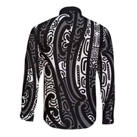 New Zealand Maori Taniko Long Sleeve Button Shirt Black Kowhaiwhai Puhoro LT9 - Polynesian Pride