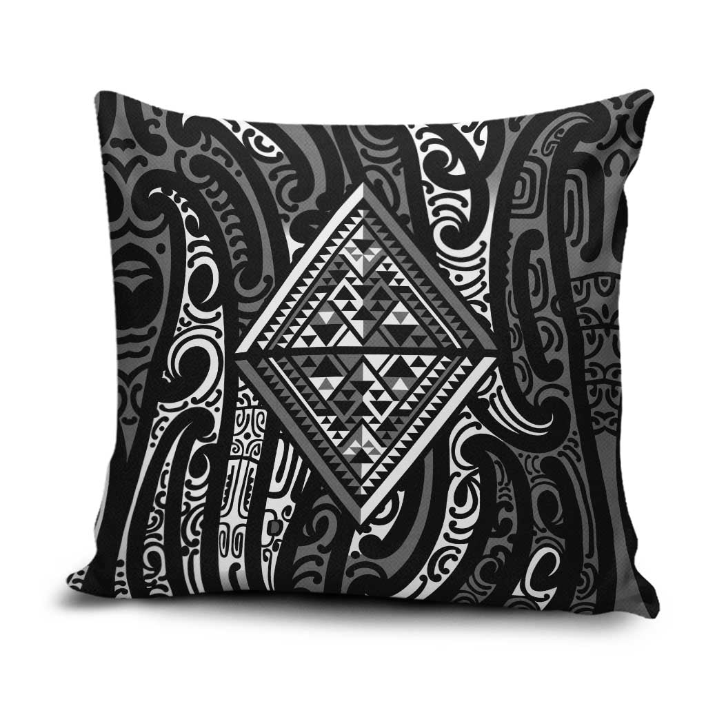 New Zealand Maori Taniko Pillow Cover Black Kowhaiwhai Puhoro - Polynesian Pride