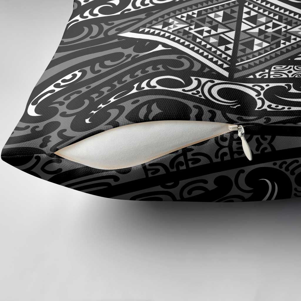 New Zealand Maori Taniko Pillow Cover Black Kowhaiwhai Puhoro - Polynesian Pride