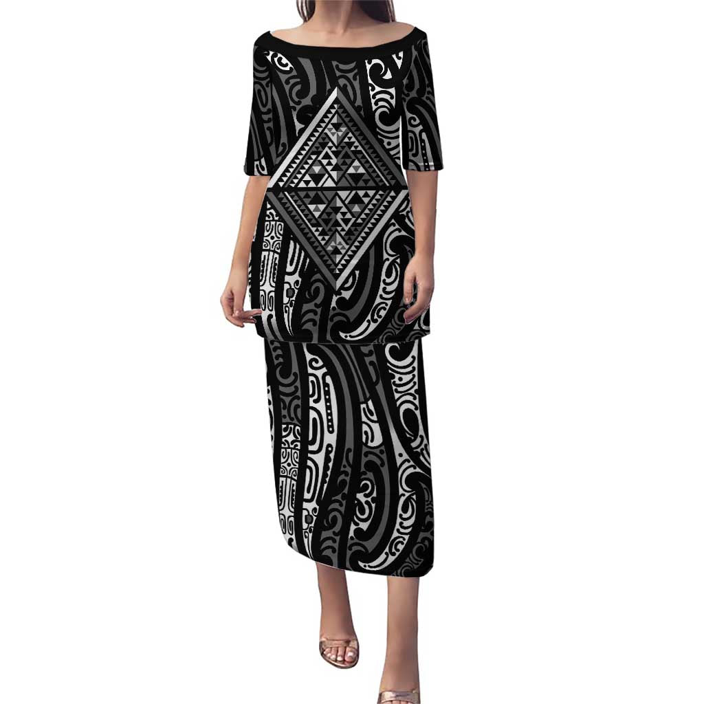 New Zealand Maori Taniko Puletasi Black Kowhaiwhai Puhoro