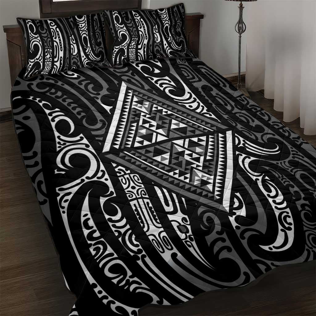 New Zealand Maori Taniko Quilt Bed Set Black Kowhaiwhai Puhoro LT9 Black - Polynesian Pride