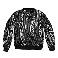 New Zealand Maori Taniko Sleeve Zip Bomber Jacket Black Kowhaiwhai Puhoro
