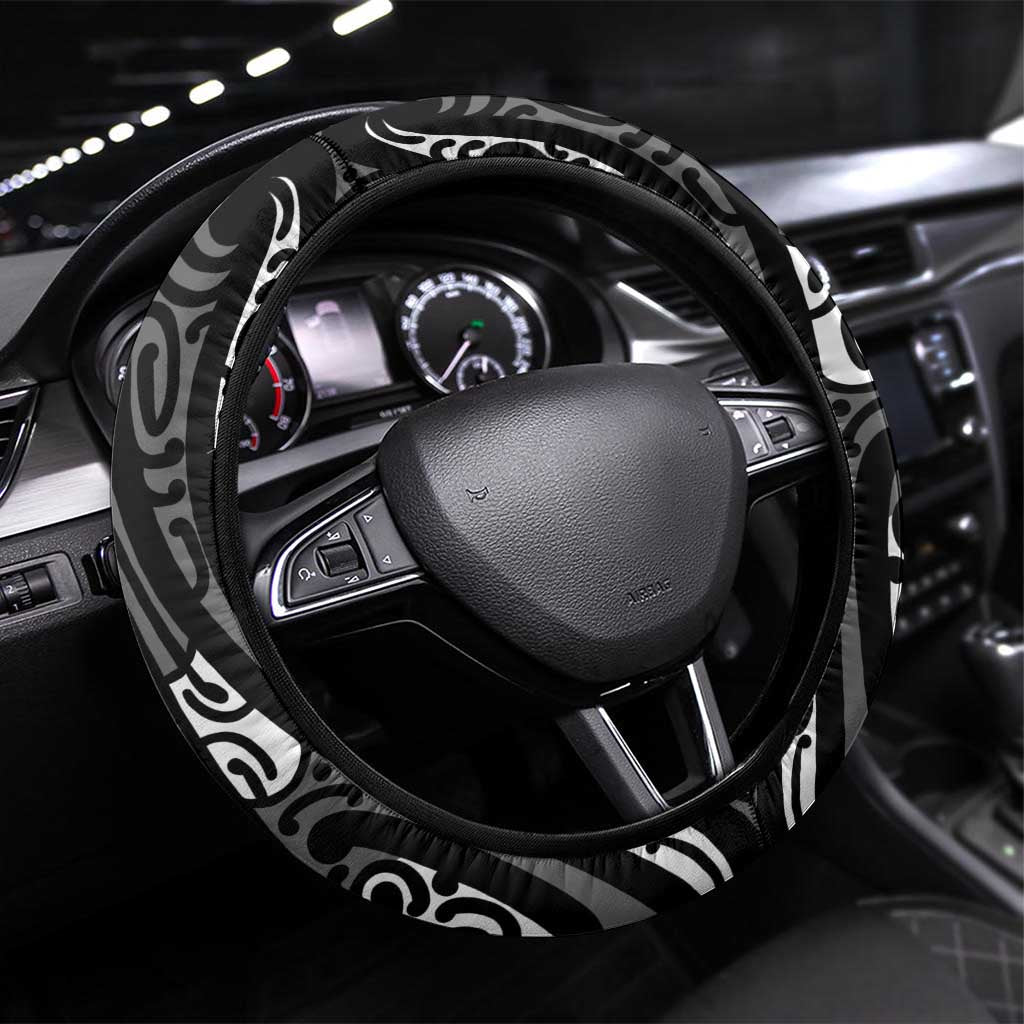 New Zealand Maori Taniko Steering Wheel Cover Black Kowhaiwhai Puhoro LT9 Universal Fit Black - Polynesian Pride