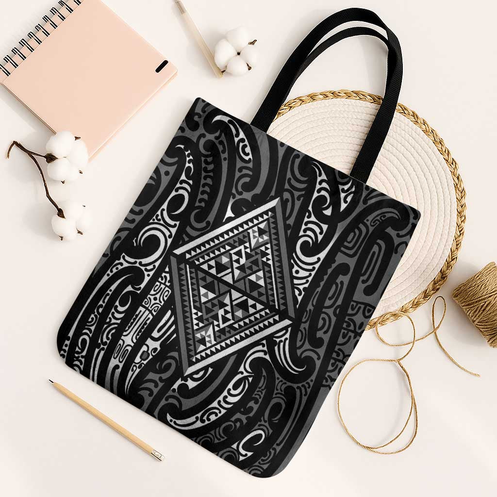 New Zealand Maori Taniko Tote Bag Black Kowhaiwhai Puhoro - Polynesian Pride