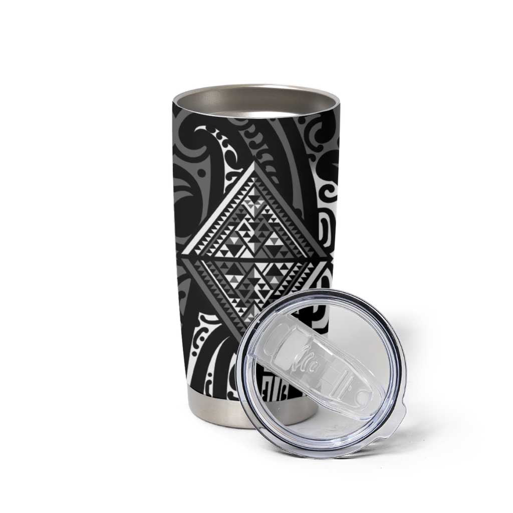 New Zealand Maori Taniko Tumbler Cup Black Kowhaiwhai Puhoro