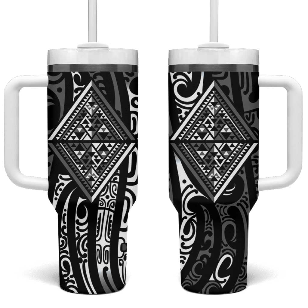 New Zealand Maori Taniko Tumbler With Handle Black Kowhaiwhai Puhoro