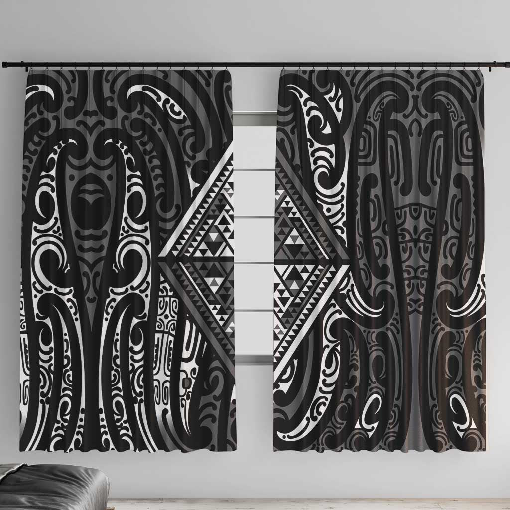 New Zealand Maori Taniko Window Curtain Black Kowhaiwhai Puhoro LT9 With Hooks Black - Polynesian Pride