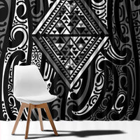 New Zealand Maori Taniko Window Curtain Black Kowhaiwhai Puhoro