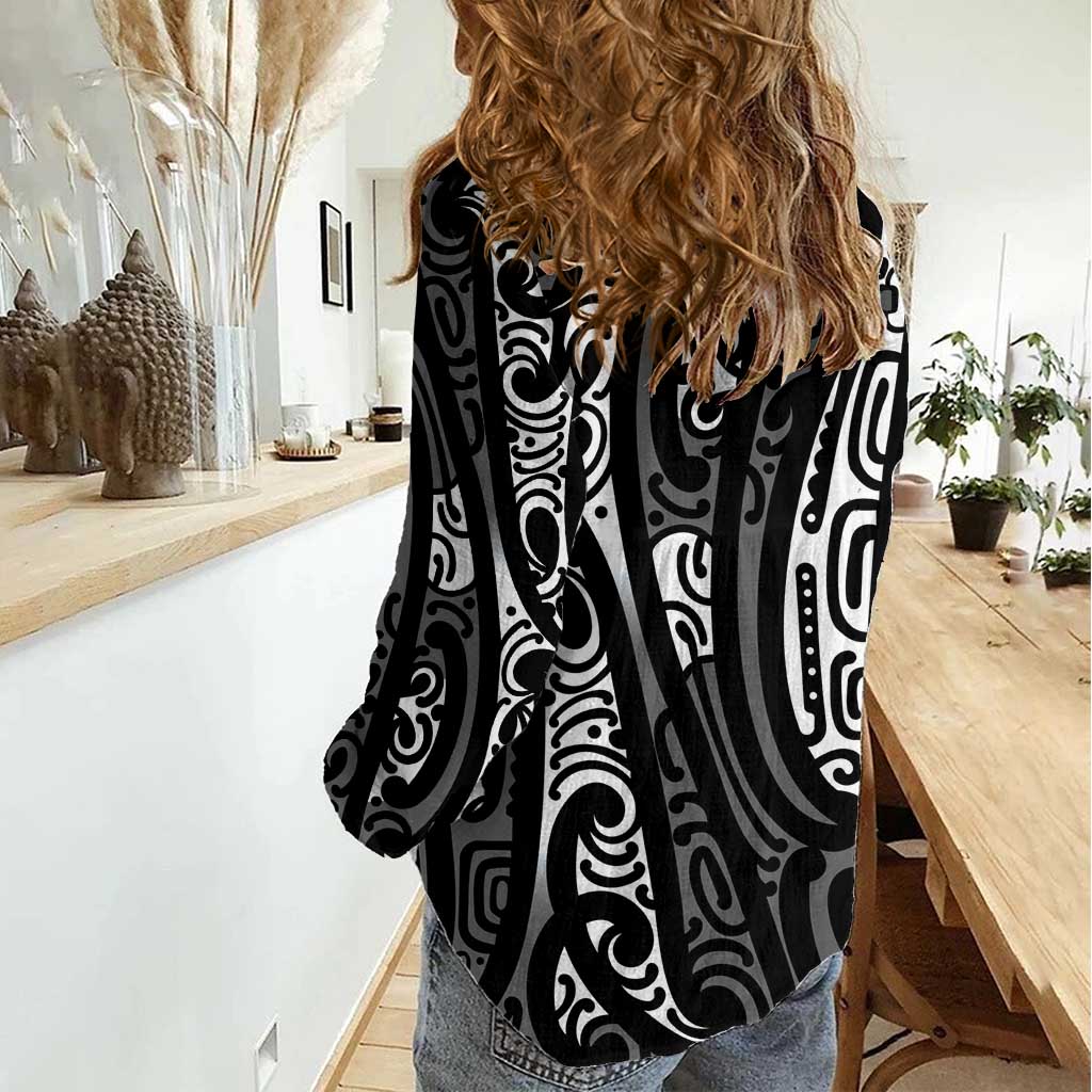 New Zealand Maori Taniko Women Casual Shirt Black Kowhaiwhai Puhoro LT9 - Polynesian Pride