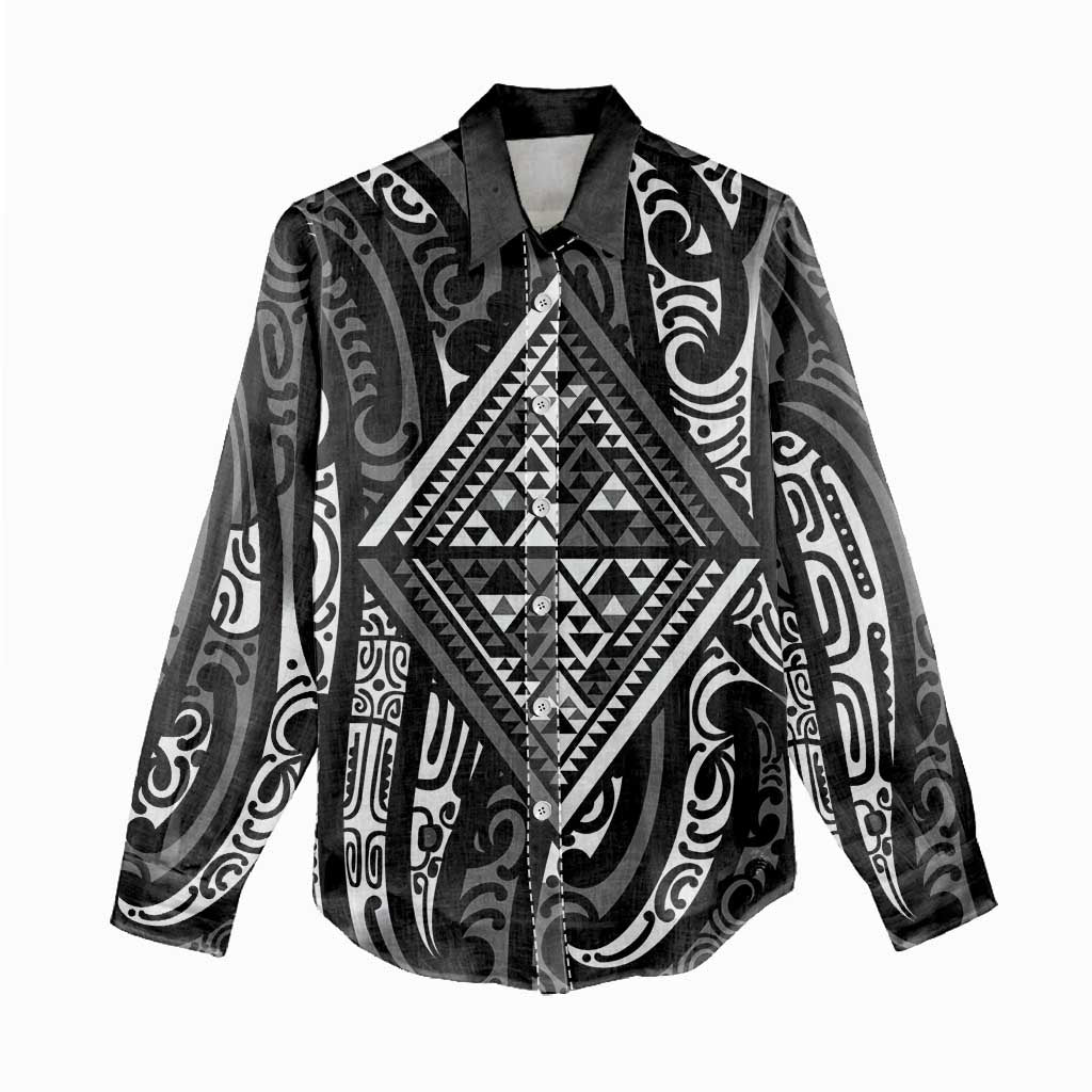 New Zealand Maori Taniko Women Casual Shirt Black Kowhaiwhai Puhoro LT9 - Polynesian Pride