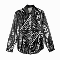 New Zealand Maori Taniko Women Casual Shirt Black Kowhaiwhai Puhoro LT9 - Polynesian Pride