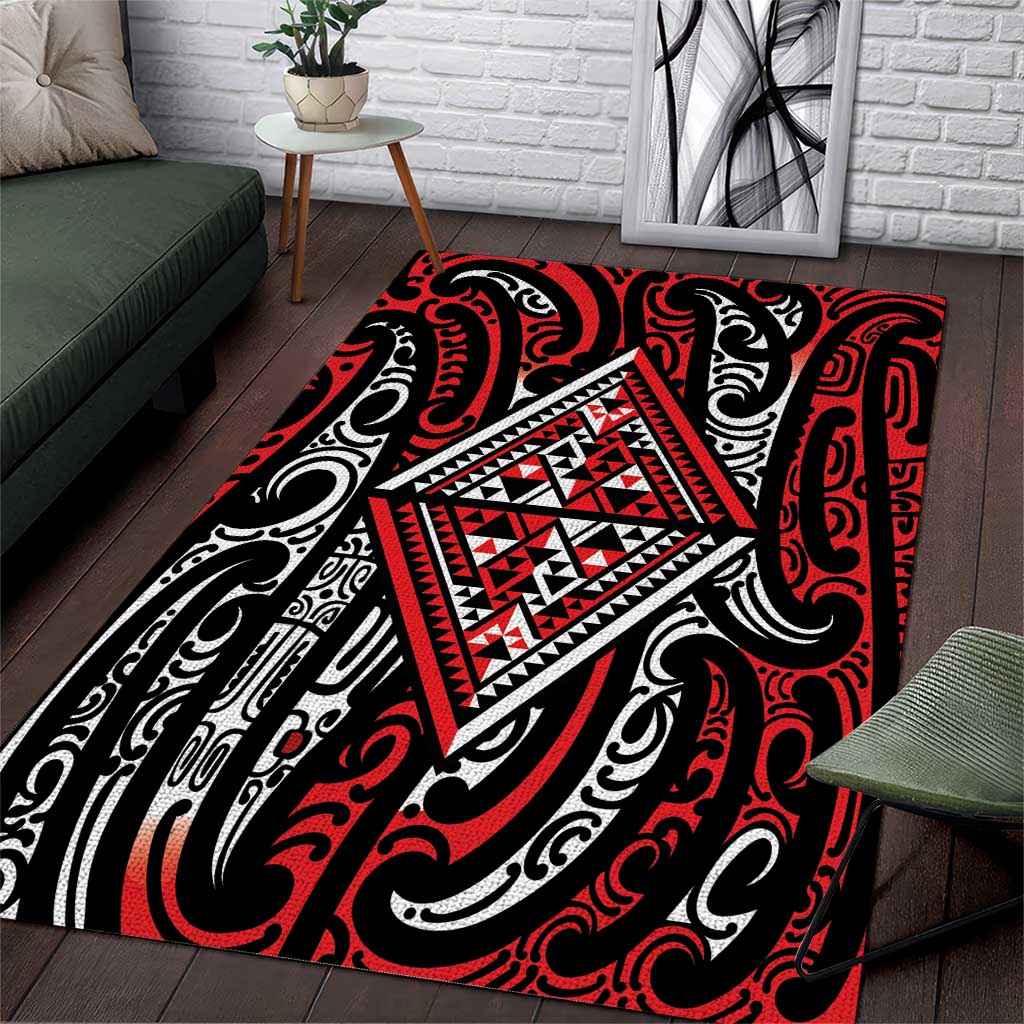 New Zealand Maori Taniko Area Rug Red Kowhaiwhai Puhoro LT9 Red - Polynesian Pride