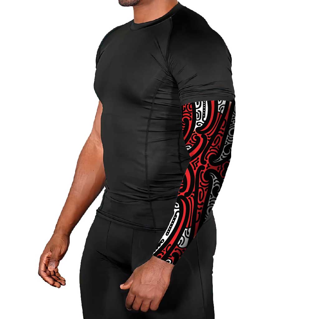 New Zealand Maori Taniko Arm Sleeves Red Kowhaiwhai Puhoro - Polynesian Pride