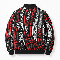 New Zealand Maori Taniko Bomber Puffer Jacket Red Kowhaiwhai Puhoro - Polynesian Pride