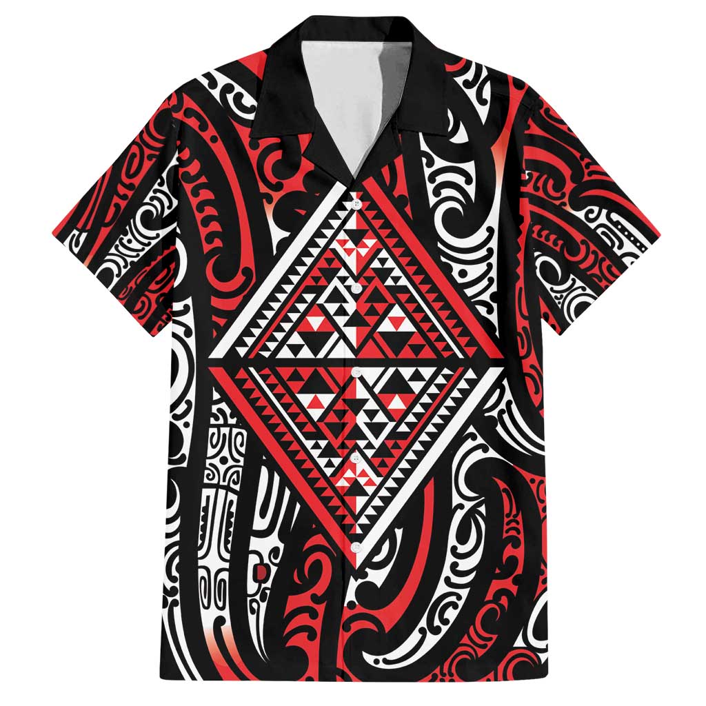 New Zealand Maori Taniko Family Matching Long Sleeve Bodycon Dress and Hawaiian Shirt Red Kowhaiwhai Puhoro LT9 Dad's Shirt - Short Sleeve Red - Polynesian Pride