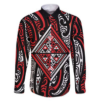 New Zealand Maori Taniko Family Matching Long Sleeve Bodycon Dress and Hawaiian Shirt Red Kowhaiwhai Puhoro LT9 Dad's Shirt - Long Sleeve Red - Polynesian Pride