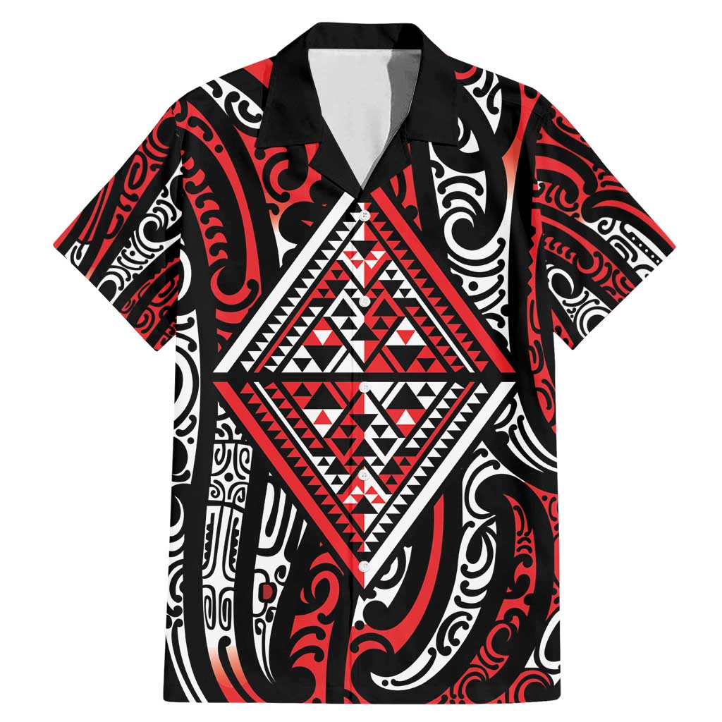 New Zealand Maori Taniko Family Matching Mermaid Dress and Hawaiian Shirt Red Kowhaiwhai Puhoro LT9 Dad's Shirt - Short Sleeve Red - Polynesian Pride