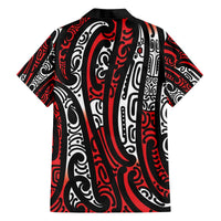 New Zealand Maori Taniko Family Matching Off The Shoulder Long Sleeve Dress and Hawaiian Shirt Red Kowhaiwhai Puhoro LT9 - Polynesian Pride