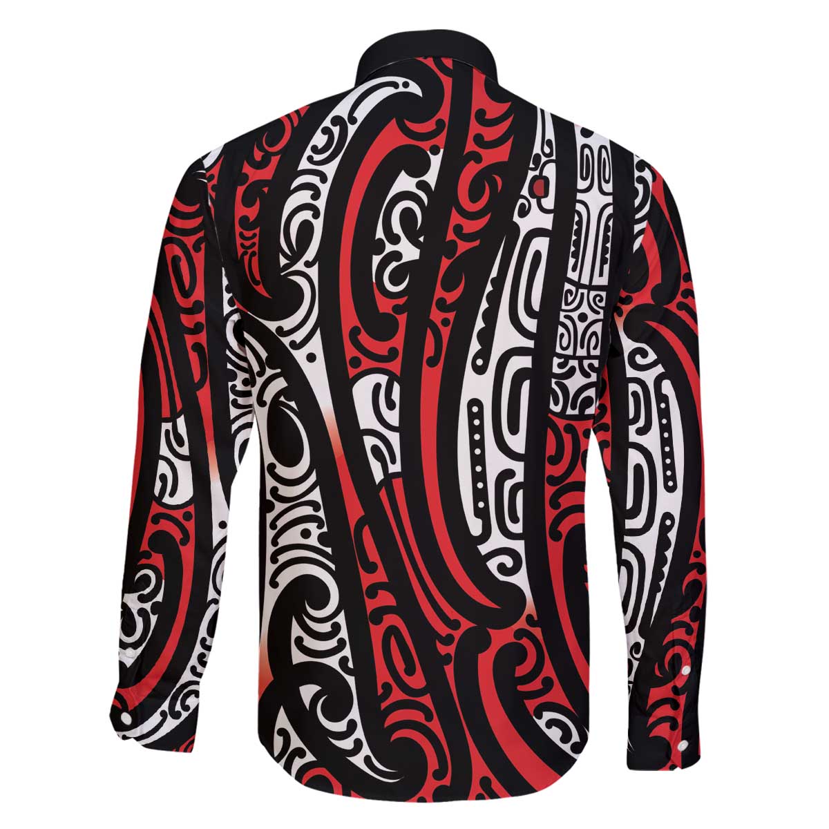 New Zealand Maori Taniko Family Matching Off The Shoulder Long Sleeve Dress and Hawaiian Shirt Red Kowhaiwhai Puhoro LT9 - Polynesian Pride