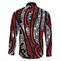 New Zealand Maori Taniko Family Matching Off Shoulder Short Dress and Hawaiian Shirt Red Kowhaiwhai Puhoro LT9 - Polynesian Pride