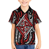 New Zealand Maori Taniko Family Matching Short Sleeve Bodycon Dress and Hawaiian Shirt Red Kowhaiwhai Puhoro LT9 Son's Shirt Red - Polynesian Pride