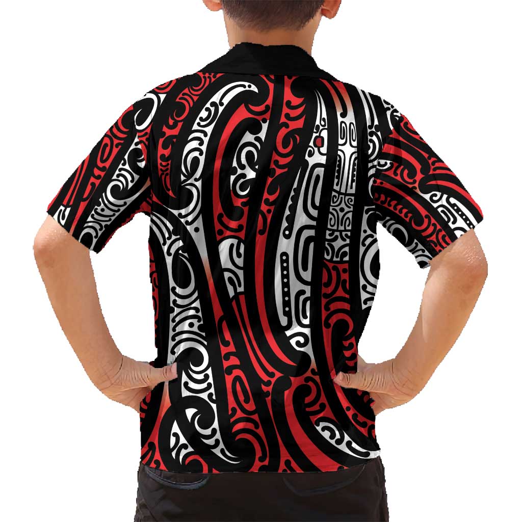 New Zealand Maori Taniko Family Matching Summer Maxi Dress and Hawaiian Shirt Red Kowhaiwhai Puhoro LT9 - Polynesian Pride