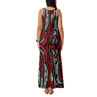 New Zealand Maori Taniko Family Matching Tank Maxi Dress and Hawaiian Shirt Red Kowhaiwhai Puhoro LT9 - Polynesian Pride