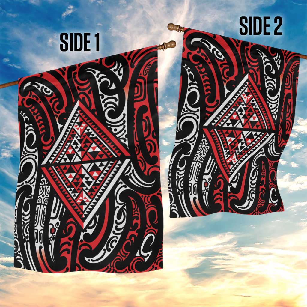 New Zealand Maori Taniko Garden Flag Red Kowhaiwhai Puhoro