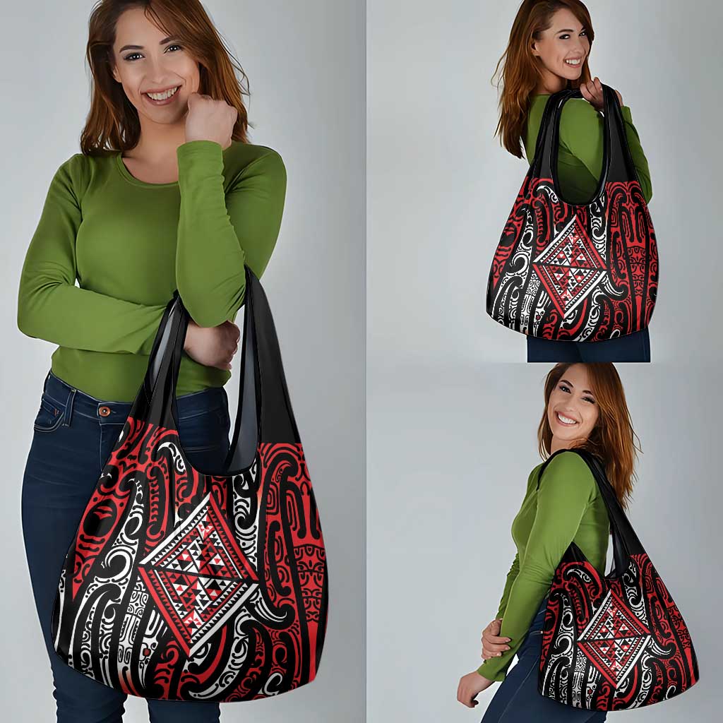 New Zealand Maori Taniko Grocery Bag Red Kowhaiwhai Puhoro