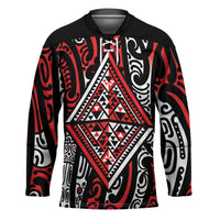 New Zealand Maori Taniko Hockey Jersey Red Kowhaiwhai Puhoro - Polynesian Pride