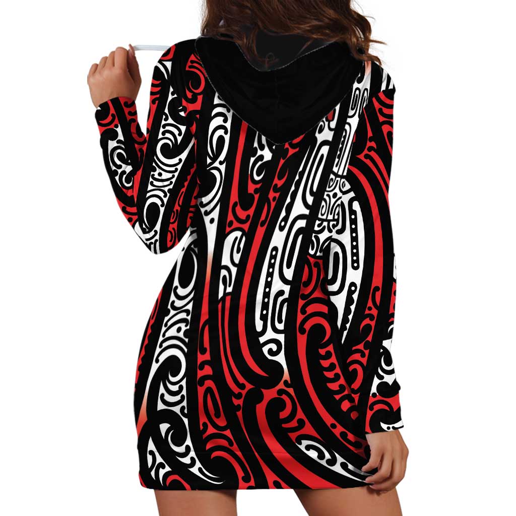New Zealand Maori Taniko Hoodie Dress Red Kowhaiwhai Puhoro