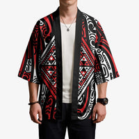 New Zealand Maori Taniko Kimono Red Kowhaiwhai Puhoro - Polynesian Pride