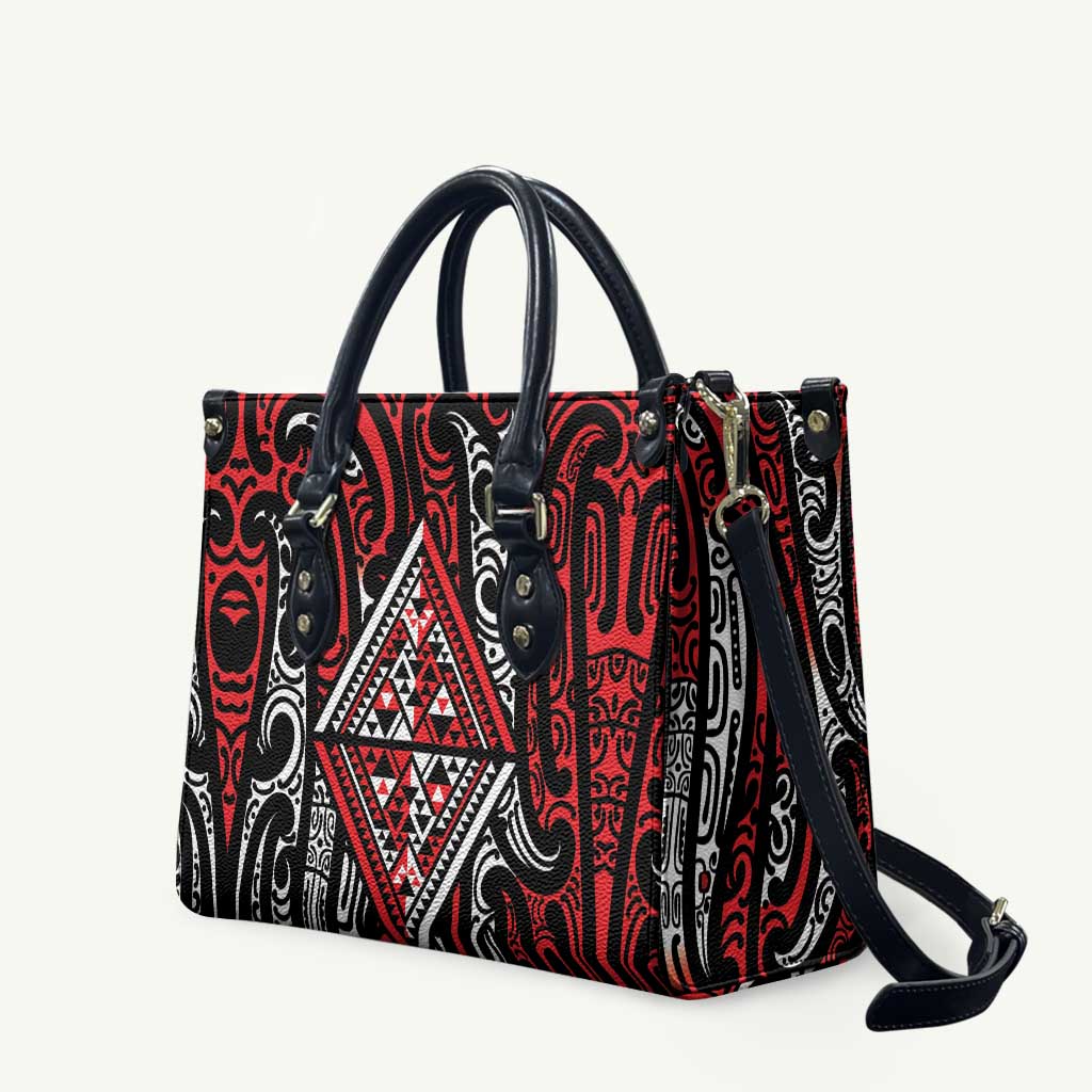 New Zealand Maori Taniko Leather Bag Red Kowhaiwhai Puhoro - Polynesian Pride