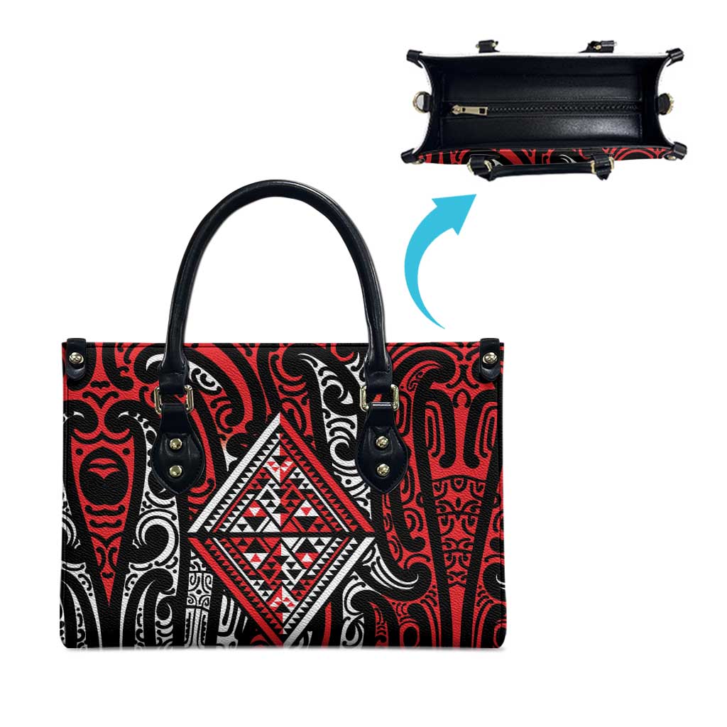New Zealand Maori Taniko Leather Bag Red Kowhaiwhai Puhoro - Polynesian Pride