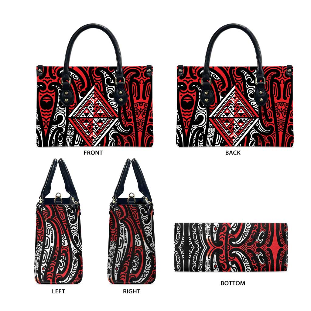 New Zealand Maori Taniko Leather Bag Red Kowhaiwhai Puhoro - Polynesian Pride