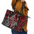 New Zealand Maori Taniko Leather Tote Bag Red Kowhaiwhai Puhoro