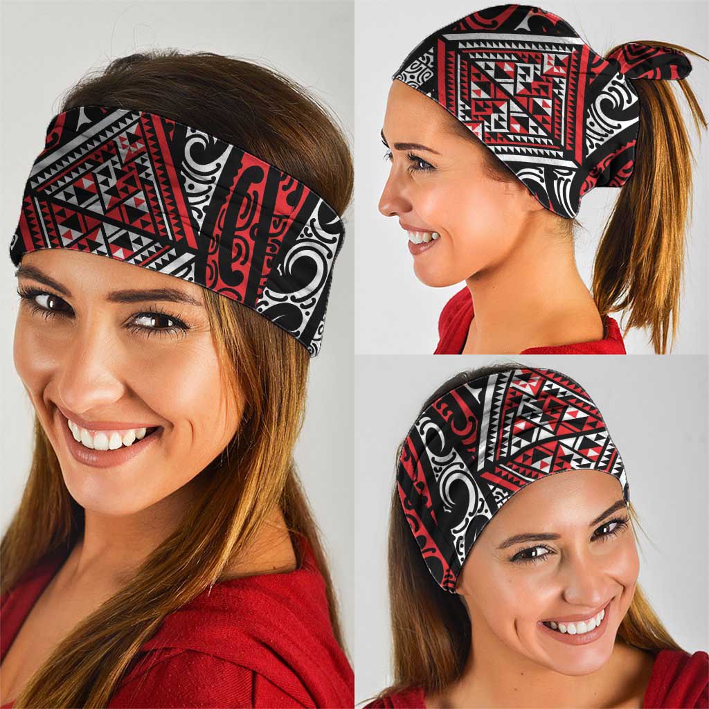 New Zealand Maori Taniko Neck Gaiter Red Kowhaiwhai Puhoro - Polynesian Pride