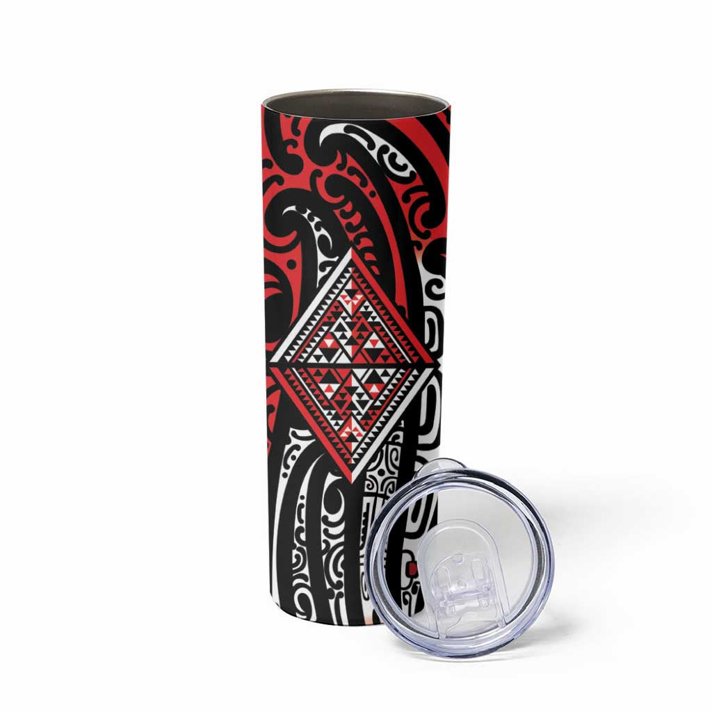 New Zealand Maori Taniko Skinny Tumbler Red Kowhaiwhai Puhoro LT9 - Polynesian Pride
