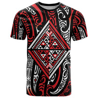 New Zealand Maori Taniko T Shirt Red Kowhaiwhai Puhoro