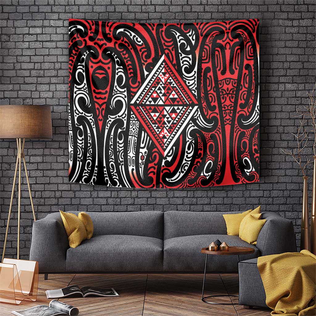 New Zealand Maori Taniko Tapestry Red Kowhaiwhai Puhoro LT9 Red - Polynesian Pride