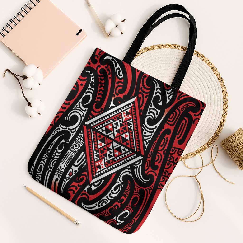 New Zealand Maori Taniko Tote Bag Red Kowhaiwhai Puhoro - Polynesian Pride