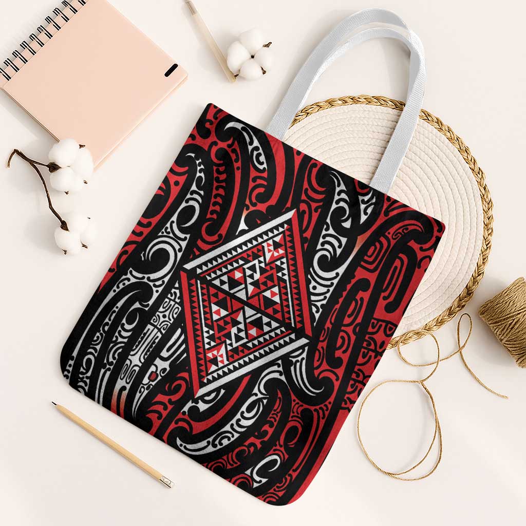 New Zealand Maori Taniko Tote Bag Red Kowhaiwhai Puhoro - Polynesian Pride