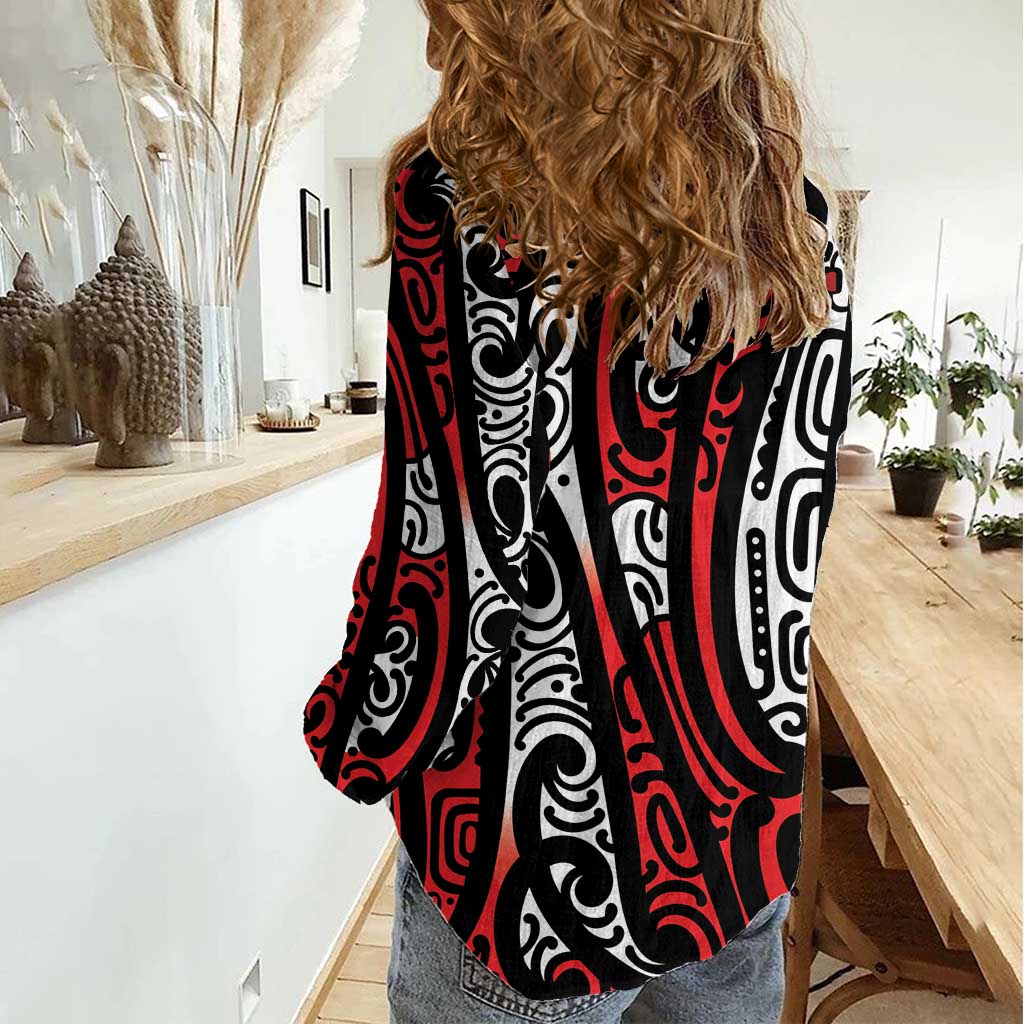 New Zealand Maori Taniko Women Casual Shirt Red Kowhaiwhai Puhoro LT9 - Polynesian Pride