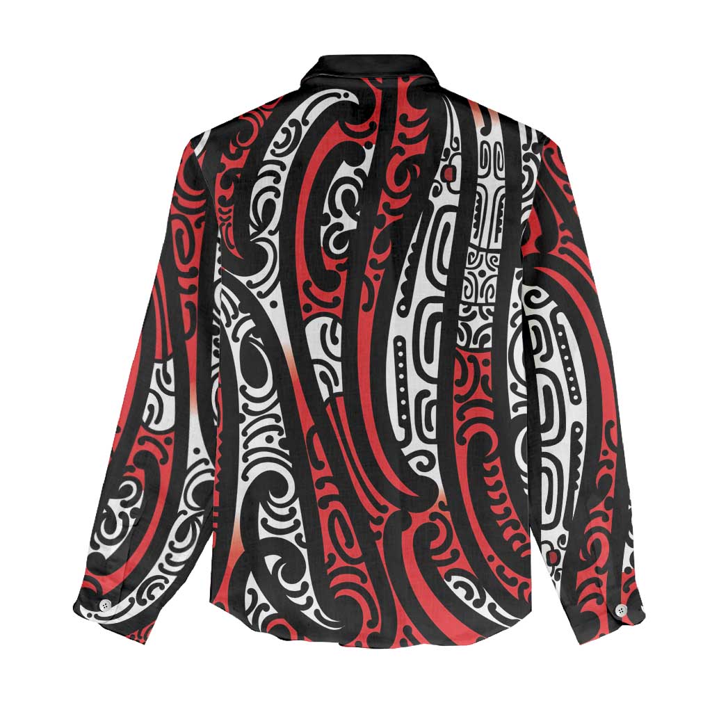 New Zealand Maori Taniko Women Casual Shirt Red Kowhaiwhai Puhoro LT9 - Polynesian Pride